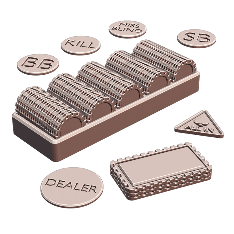 Comprehensive Poker Set with Standard American Sized Chips, Racks and Accessories MineeForm FDM 3D Print STL File