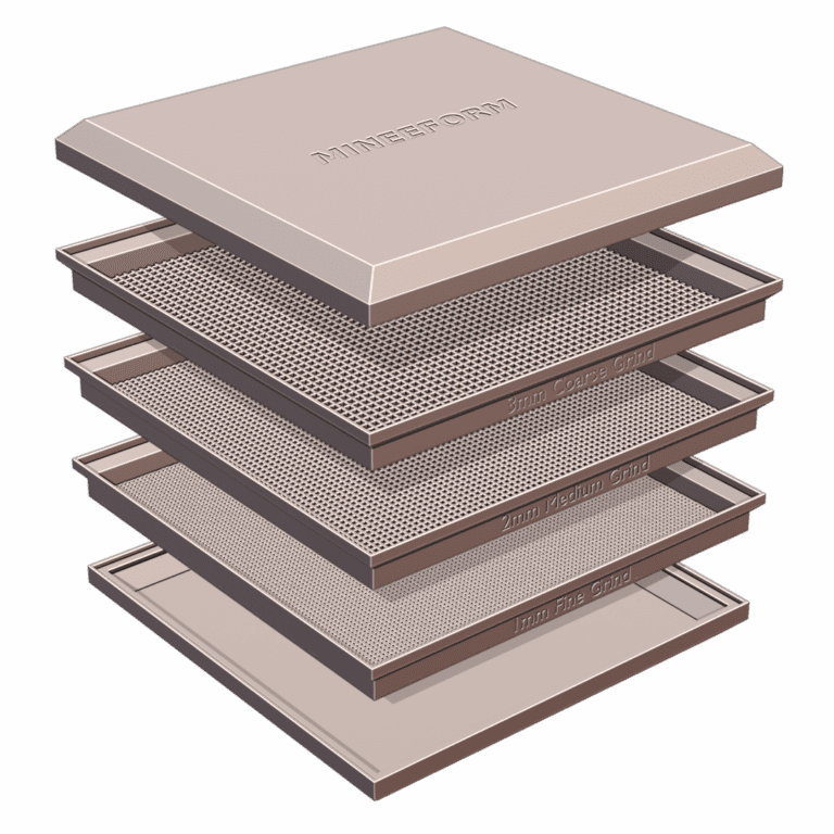 Industrial Sized Herb Grind Particulate Sorter (Coarse, Medium, Fine) MineeForm FDM 3D Print STL File MineeForm FDM 3D Print STL File
