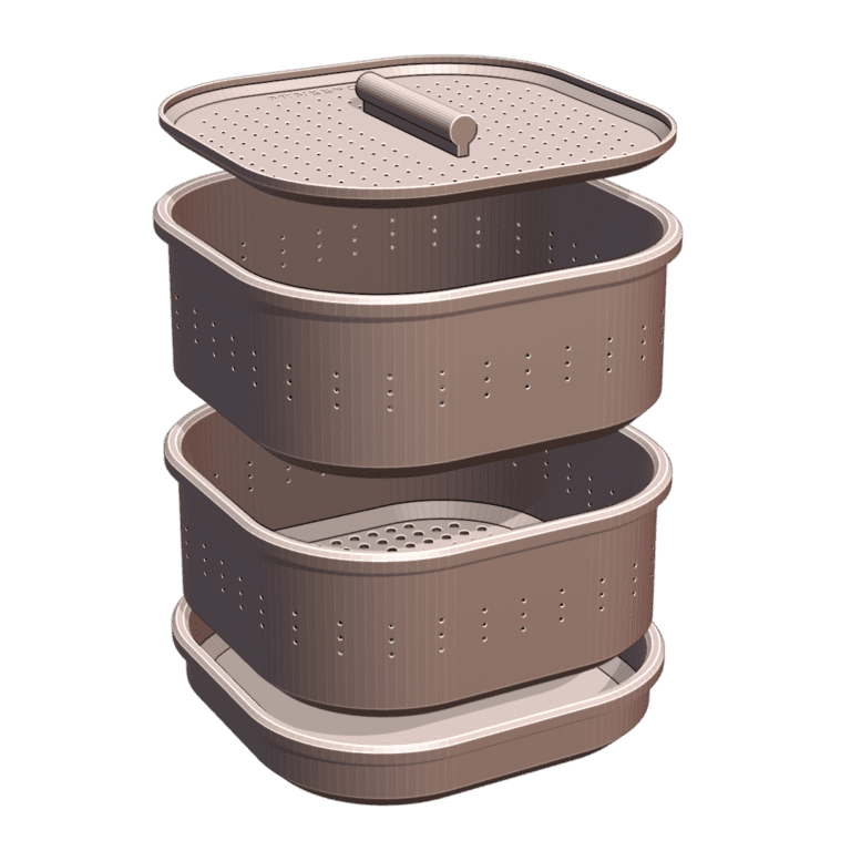 Multi-Tray Worm Composter with Progressive Decomposition and Worm Tea Catch Tray MineeForm FDM 3D Print STL File