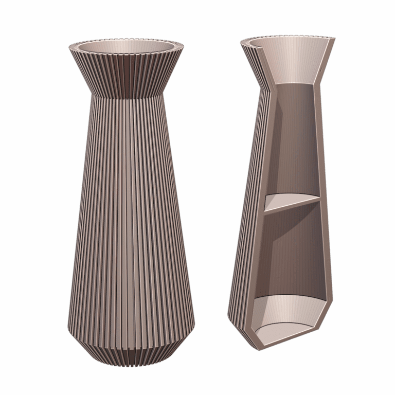 Tall Angular Fluted Vase with Hidden Compartment for Valuables (Requires Pausing During Print) MineeForm FDM 3D Print STL File MineeForm FDM 3D Print STL File