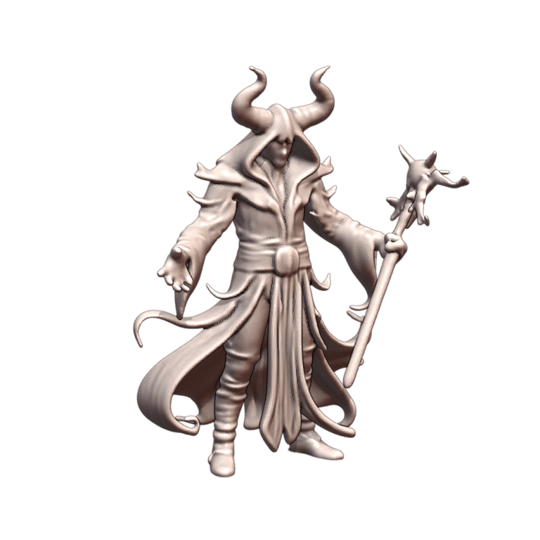 28mm DND Arcane Spellcaster Sorcerer with Horns Fantasy Mini MineeForm FDM 3D Print STL File