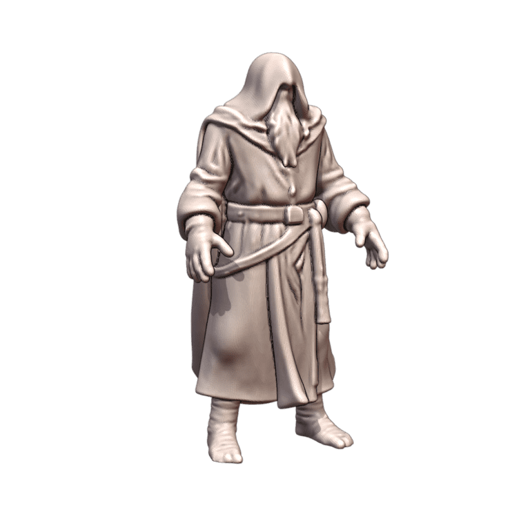 28mm DND Fantasy Mini Cloaked Enigmatic Mage Character MineeForm FDM 3D Print STL File