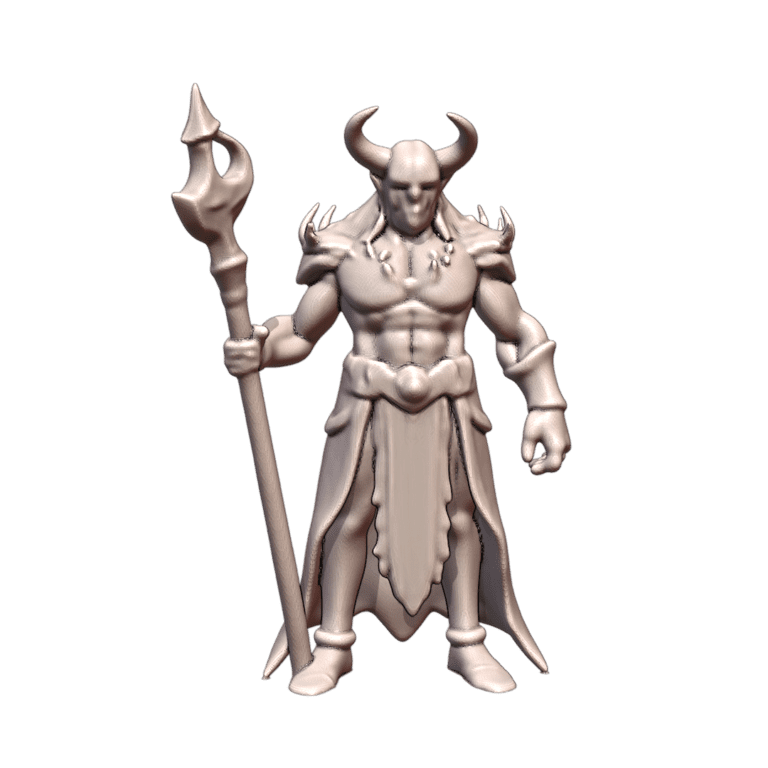 28mm DND Horned Battle Mage with Magical Staff Fantasy Miniature MineeForm FDM 3D Print STL File