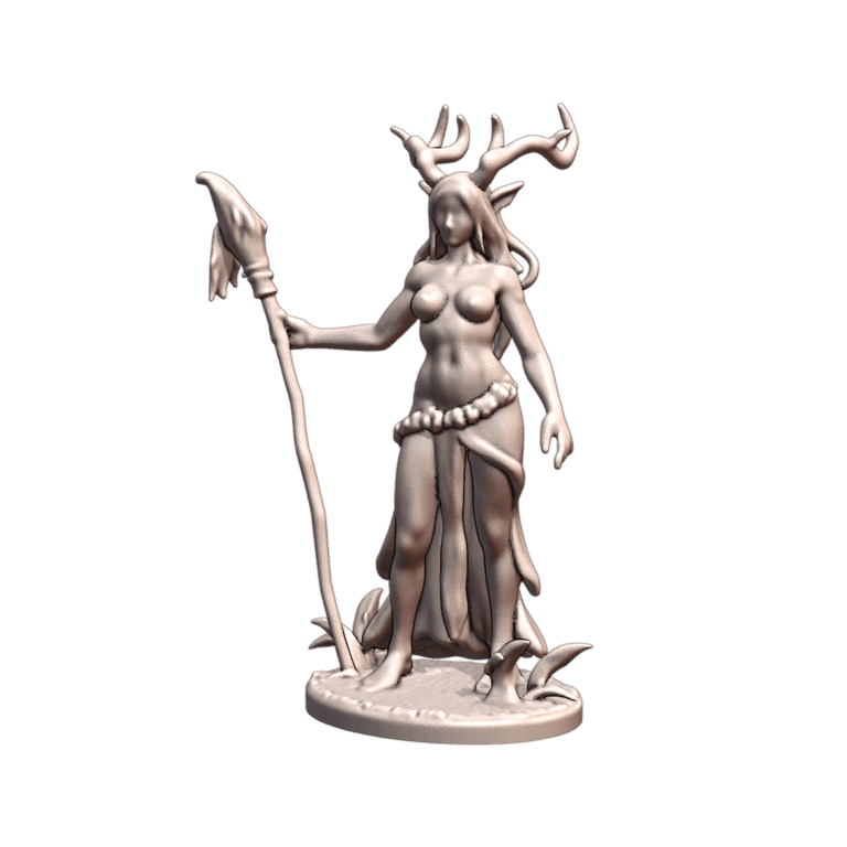 28mm DND Serene Forest Druidess with Staff Fantasy Miniature MineeForm FDM 3D Print STL File