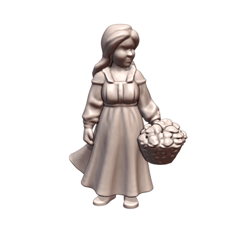 28mm DND Young Farm Girl with Basket Fantasy Miniature MineeForm FDM 3D Print STL File