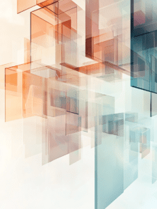 Translucent Geometric Symphony in Soft Hues of Amber and Cyan 3D Art Abstract 18 x 24 Inch MineeForm Wall Art Poster