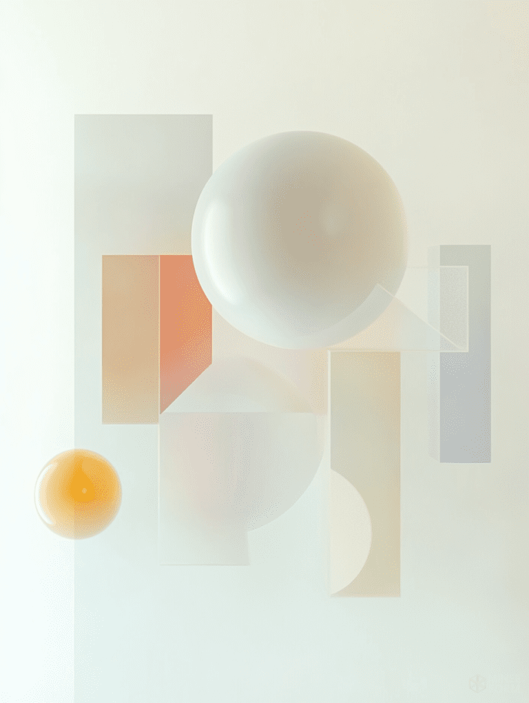 Serene Composition of Translucent Spheres and Rectangular Panes in Soft Muted Tones 3D Art Abstract 18 x 24 Inch MineeForm Wall Art Poster