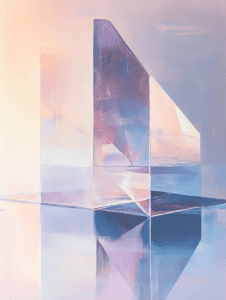 Ethereal Crystal Structures Reflecting Pastel Skies in a Tranquil Abstract Landscape 3D Art Abstract 18 x 24 Inch MineeForm Wall Art Poster