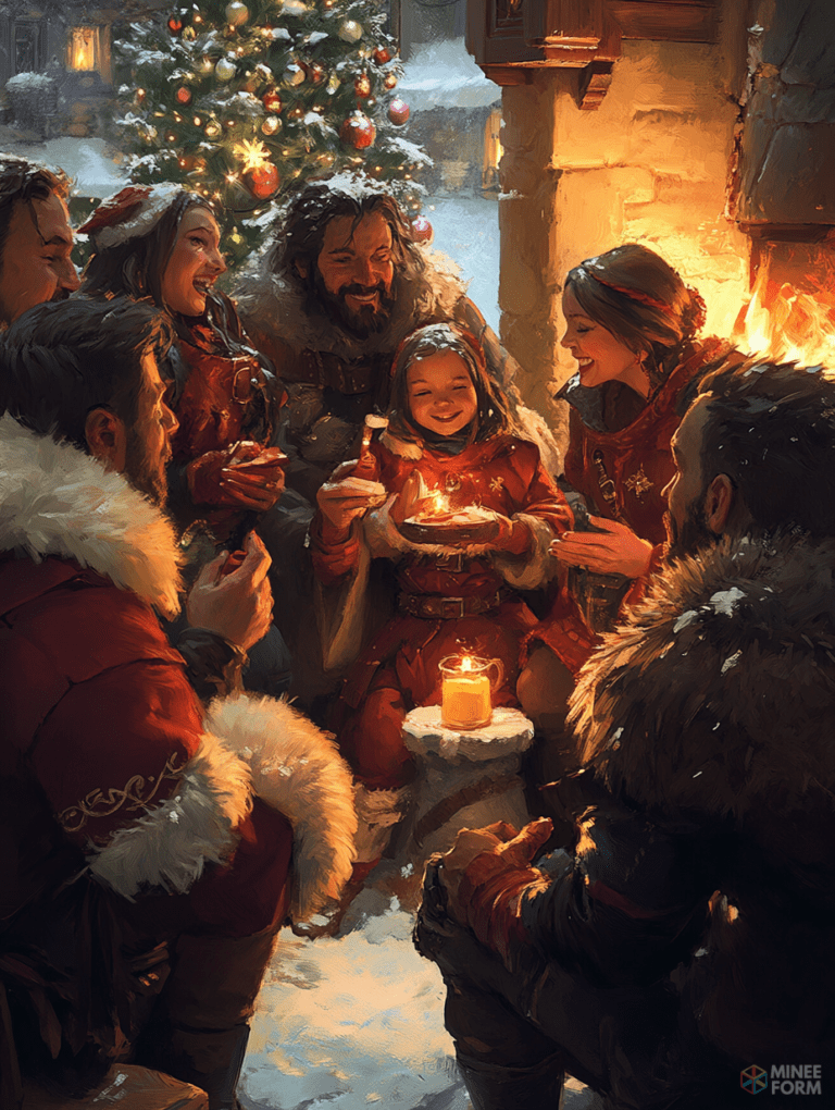 Cozy Family Gathering Around the Hearth with a Festive Christmas Tree Illuminating a Snowy Evening Scene Christmas Digital Painting 18 X 24 Inch