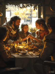 Warm Gathering of a Family at a Cozy Winter Feast with Candlelight and Festive Decorations Christmas Digital Painting 18 X 24 Inch