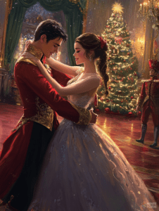 Enchanted Holiday Ballroom Dance Under the Glow of a Magnificent Christmas Tree Christmas Digital Painting 18 X 24 Inch