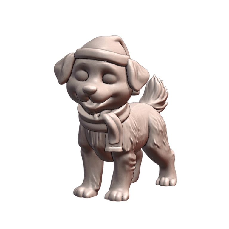 Christmas Puppy with Santa Hat and Cozy Scarf for Holiday Display MineeForm FDM 3D Print STL File