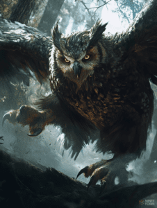 Majestic Owl in Midflight Through Enchanted Forest Bathed in Ethereal Morning Light DND Digital Painting Wall Art 18 X 24 Inch Poster