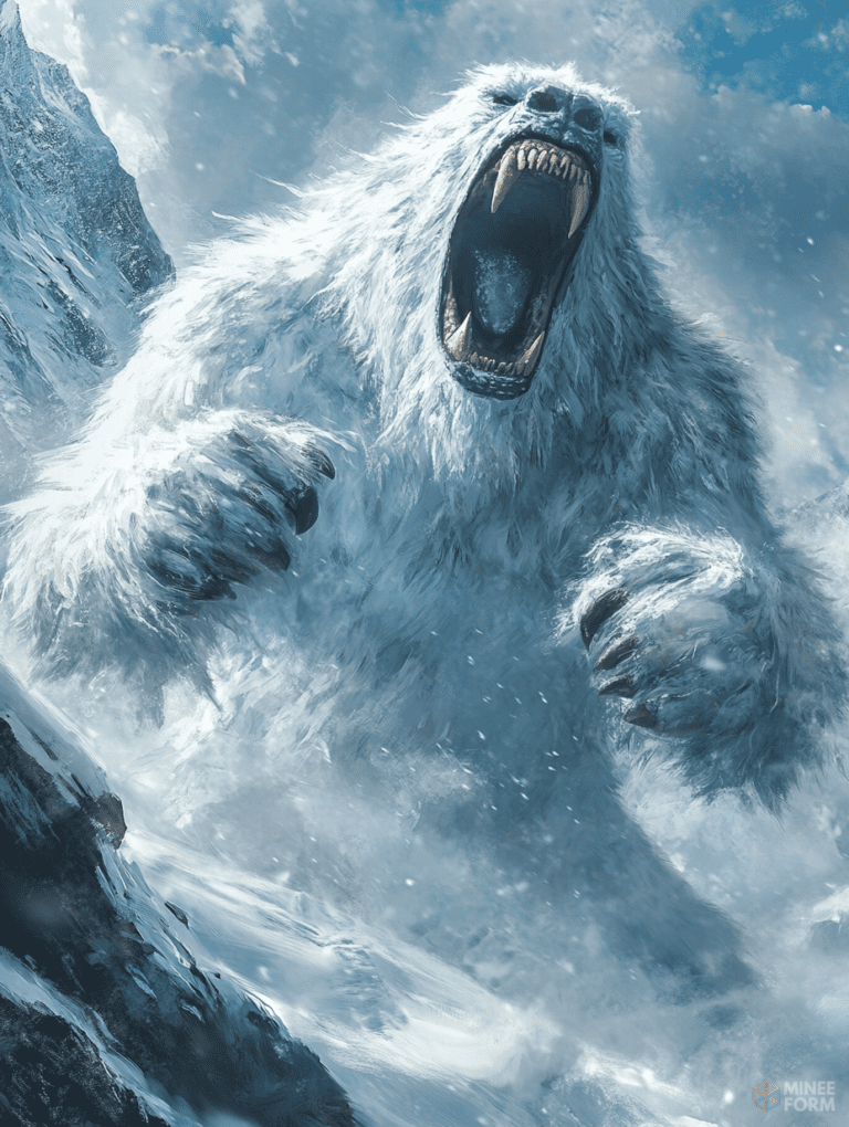 Ferocious Snow Beast Roaring in the Midst of an Icy Mountain Blizzard DND Digital Painting Wall Art 18 X 24 Inch Poster