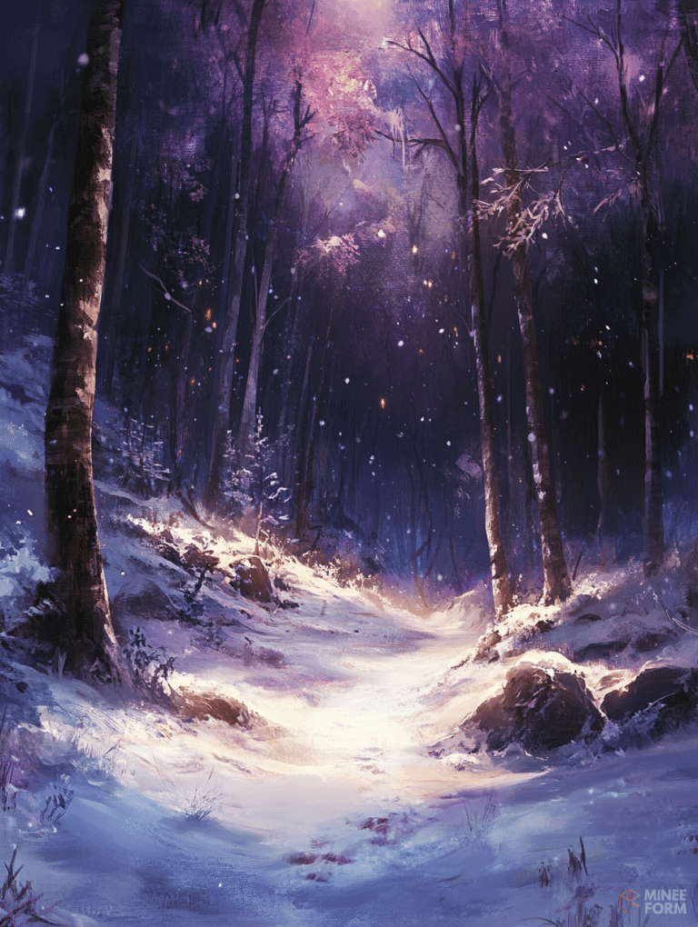 Luminous Path Through an Enchanted Snow-Covered Forest with Glowing Trees in the Twilight Hour DND Digital Painting Wall Art 18 X 24 Inch Poster