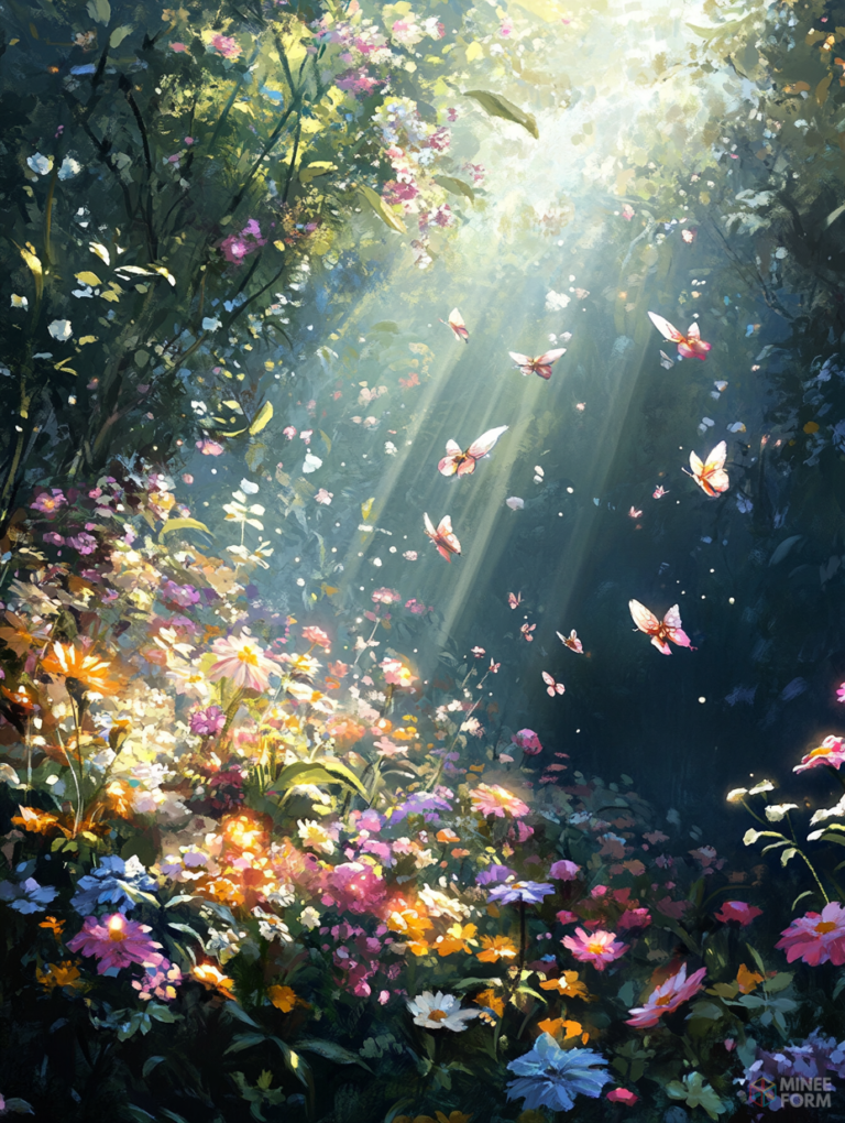 Enchanted Sunlit Glade Adorned with Colorful Wildflowers and Dancing Butterflies DND Digital Painting Wall Art 18 X 24 Inch Poster