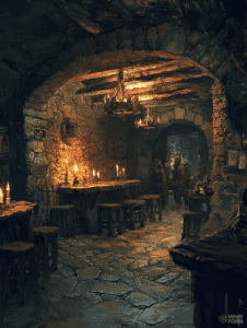 Cozy Atmosphere in a Rustic Tavern with Flickering Candlelight and Stone Walls DND Digital Painting Wall Art 18 X 24 Inch Poster