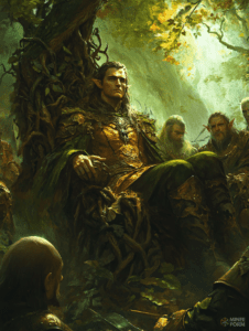 Elven Lord Among Vines and Warriors in Enchanted Woodland Canopy DND Digital Painting Wall Art 18 X 24 Inch Poster