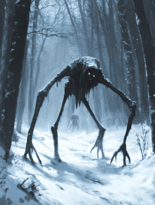 Menacing Creature with Glowing Eyes Stalks Through Snowy Enchanted Forest DND Digital Painting Wall Art 18 X 24 Inch Poster