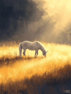 Majestic Unicorn Grazing in the Golden Sunlit Meadow at the Edge of a Mystical Forest DND Digital Painting Wall Art 18 X 24 Inch Poster