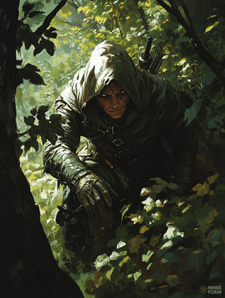 Silent Approach of the Cloaked Hunter in the Sunlit Forest Shadows DND Digital Painting Wall Art 18 X 24 Inch Poster