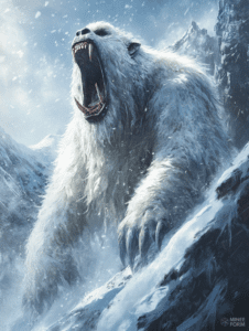 Mighty Polar Beast Roaring Amidst Snowy Mountain Peaks and Tumbling Flurries DND Digital Painting Wall Art 18 X 24 Inch Poster