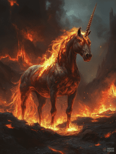 Fiery Unicorn Emerging from an Infernal Landscape of Lava and Ash DND Digital Painting Wall Art 18 X 24 Inch Poster