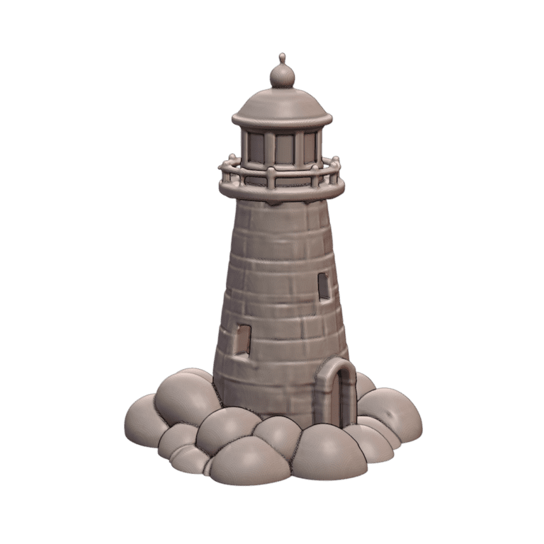 Garden Statue Miniature Lighthouse with Rustic Rock Surround MineeForm FDM 3D Print STL File