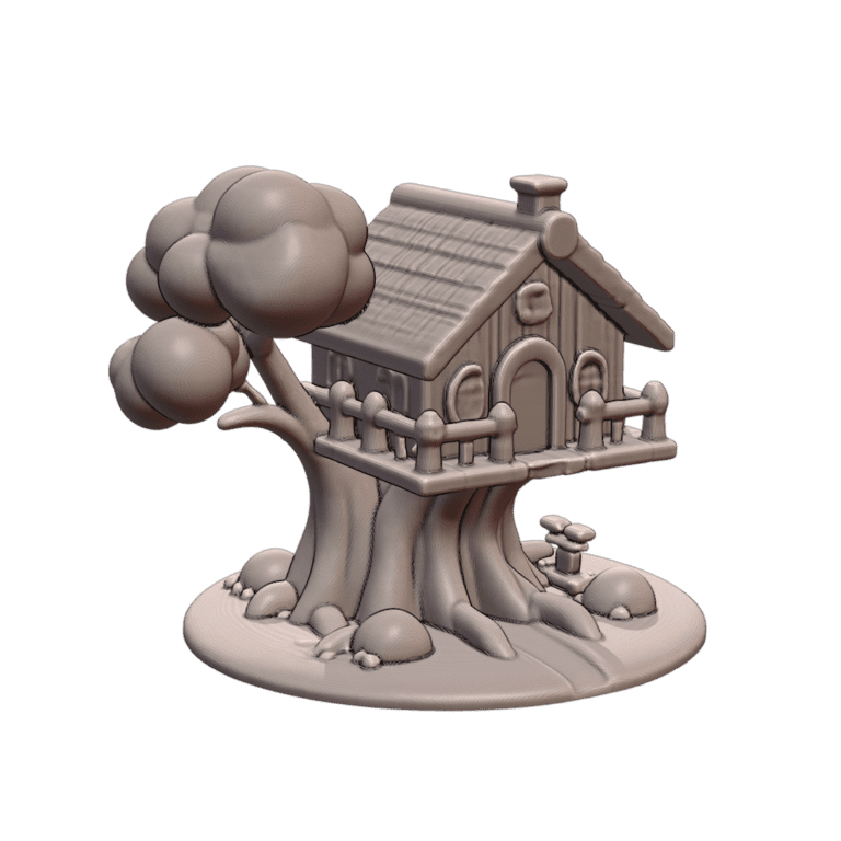 Garden Statue Whimsical Treehouse with Wrap-Around Deck MineeForm FDM 3D Print STL File