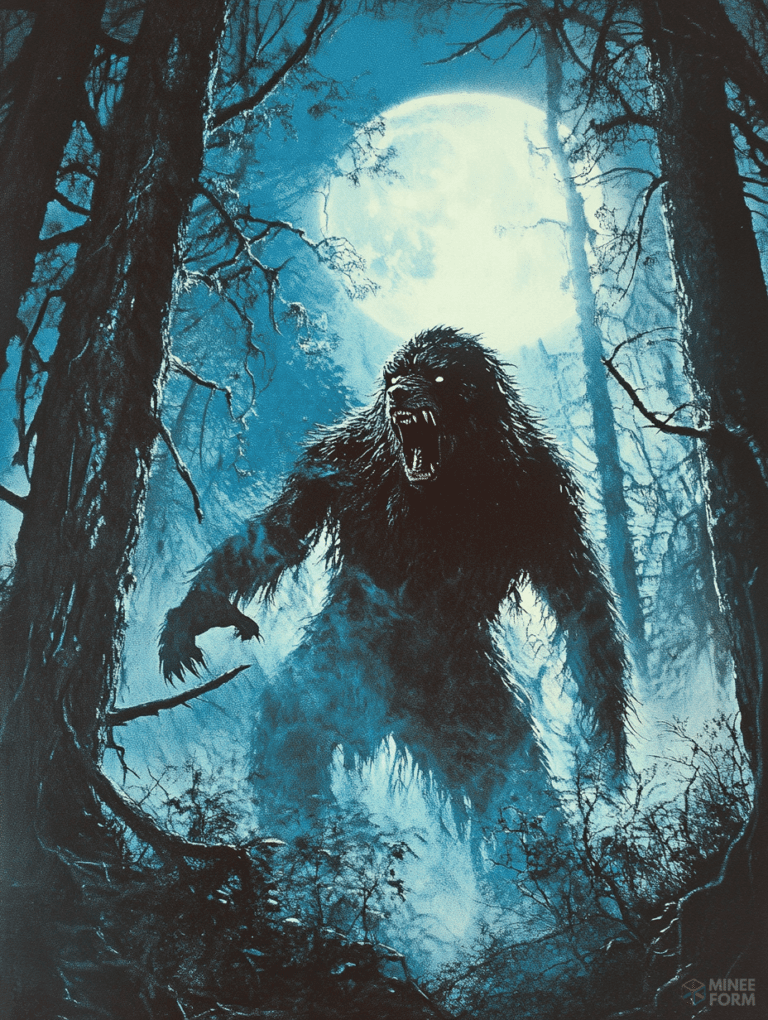 Terrifying Werewolf Emerges from the Shadowy Forest Under the Luminous Full Moon on a Misty Night Horror Movie Poster 18 x 24 Inch MineeForm Wall Art Poster