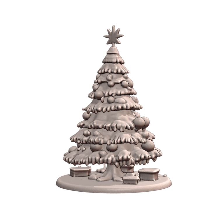 Holiday Decor Snow-Covered Christmas Tree with Star and Gifts MineeForm FDM 3D Print STL File