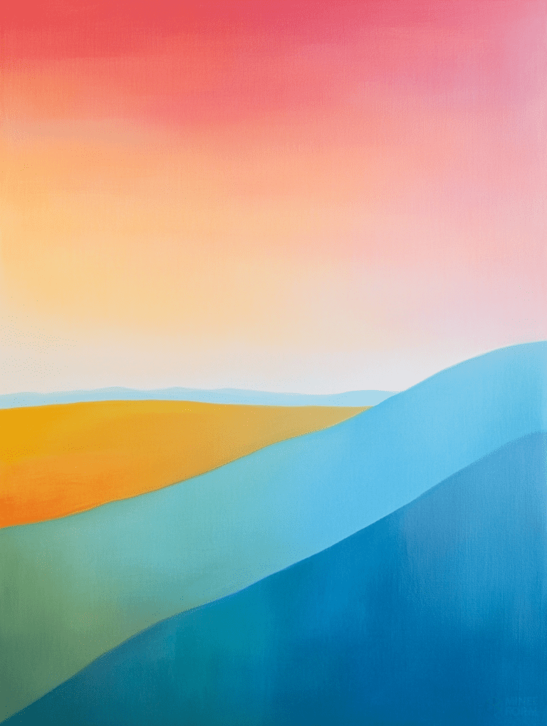 Vibrant Horizon with Warm Sunset Gradient Over Abstract Rolling Hills Landscape Abstract 18 X 24 Inch MineeForm Wall Art Poster