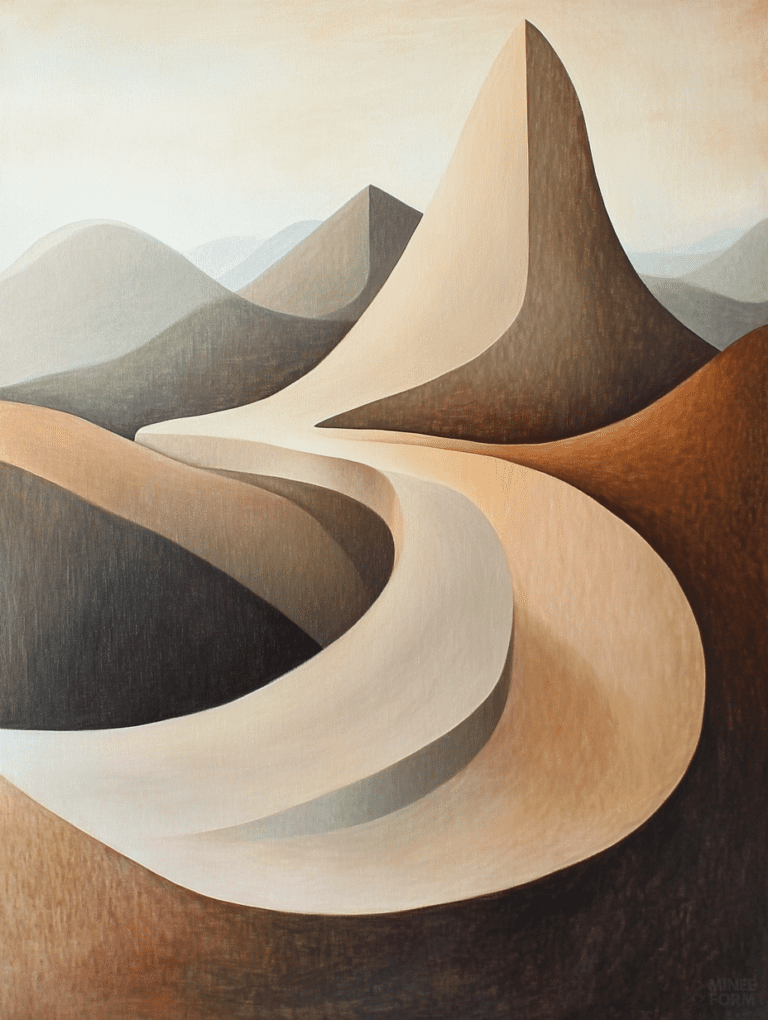 Curved Pathways Through Soft Textured Mountainous Terrain with Gentle Earthy Tones and Subtle Gradient Skies Landscape Abstract 18 X 24 Inch MineeForm Wall Art Poster