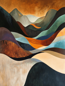 Curved Layers of Earth Tones and Serenity in an Abstract Mountainous Landscape Landscape Abstract 18 X 24 Inch MineeForm Wall Art Poster