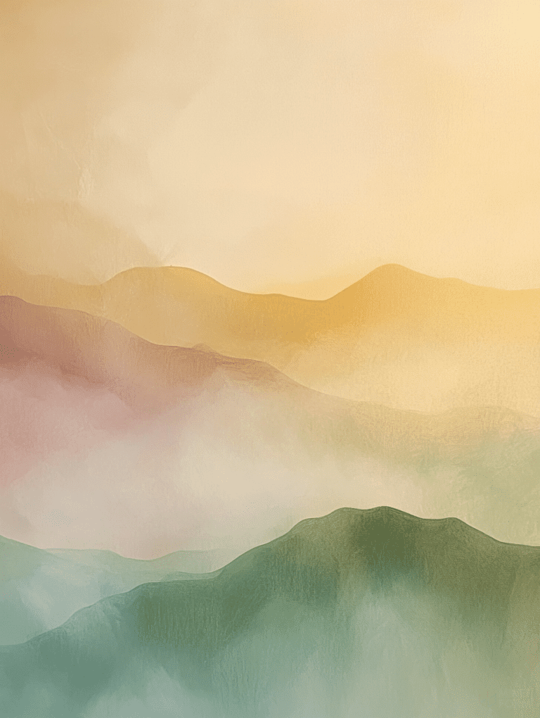 Enigmatic Layers of Misty Mountains in Soft Pastel Tones Landscape Abstract 18 X 24 Inch MineeForm Wall Art Poster