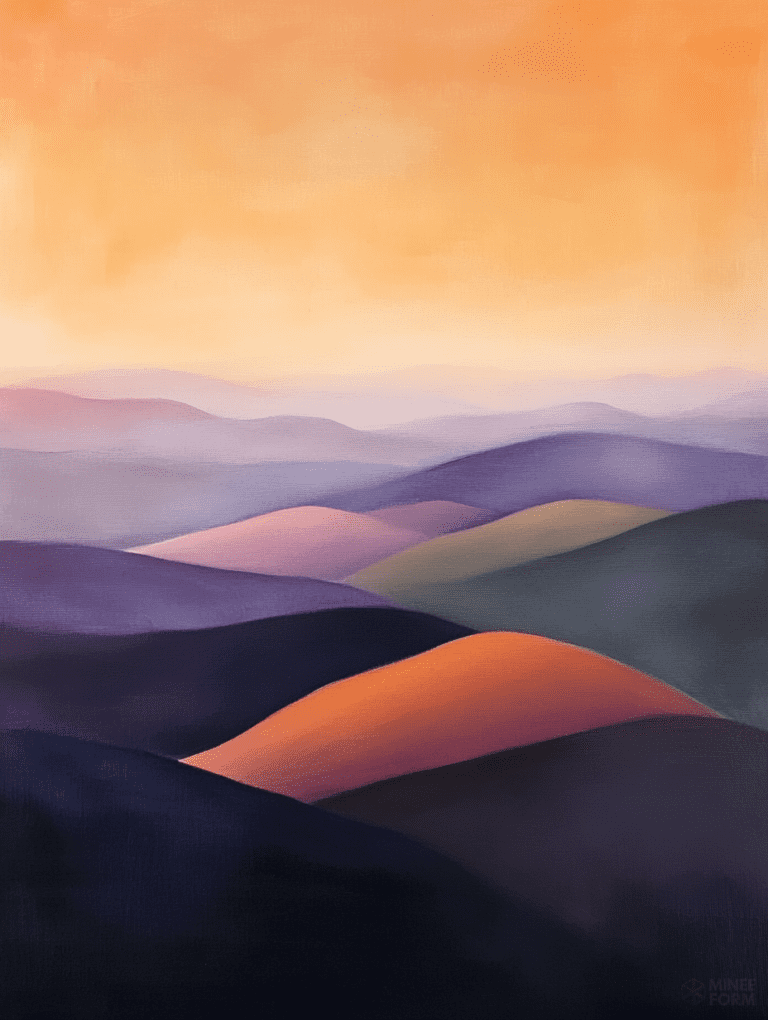 Undulating Hills Bathed in the Soft Glow of a Warm Sunset Sky Landscape Abstract 18 X 24 Inch MineeForm Wall Art Poster