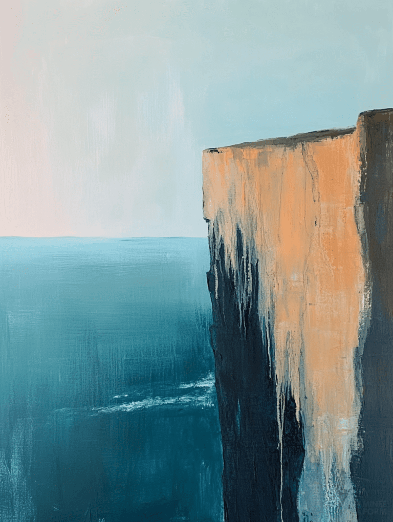 Sunlit Cliff Overlooking the Tranquil Blue Sea with Subtle Pastel Sky Landscape Abstract 18 X 24 Inch MineeForm Wall Art Poster