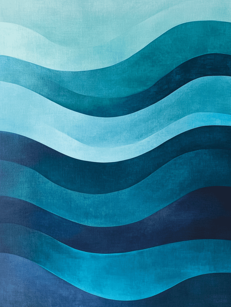 Serene Undulating Waves of Oceanic Blues in Harmonious Layers Landscape Abstract 18 X 24 Inch MineeForm Wall Art Poster