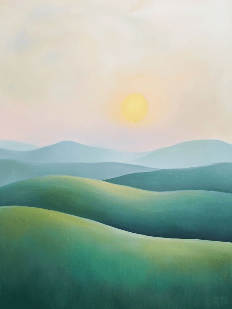 Rolling Green Hills Under Soft Pastel Skies with a Gentle Sunlit Glow Landscape Abstract 18 X 24 Inch MineeForm Wall Art Poster