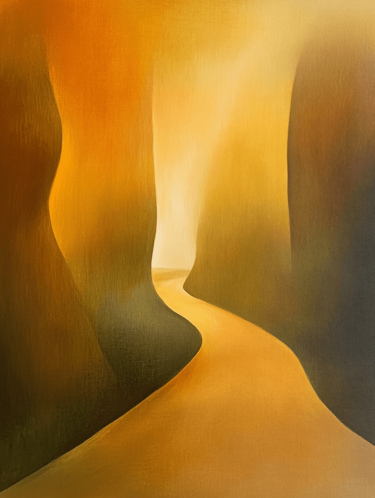 Golden Pathway Through the Warm Embrace of Earthy Canyon Walls Leading to a Luminous Horizon Landscape Abstract 18 X 24 Inch MineeForm Wall Art Poster