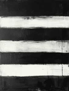 Monochrome Harmony of Horizontal Stripes in Stark Contrast with Bold Black and White Brushstrokes Minimalist Abstract 18 X 24 Inch MineeForm Wall Art Poster