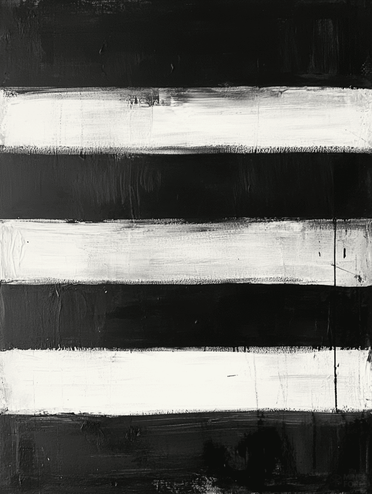 Monochrome Harmony of Horizontal Stripes in Stark Contrast with Bold Black and White Brushstrokes Minimalist Abstract 18 X 24 Inch MineeForm Wall Art Poster