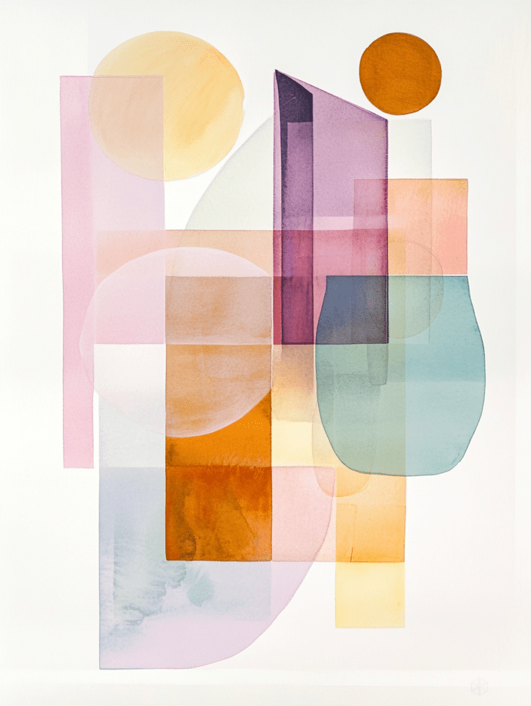 Ethereal Harmony of Overlapping Circles and Rectangles in Soft Pastel Hues and Warm Tones on a Light Background Minimalist Abstract 18 X 24 Inch MineeForm Wall Art Poster