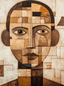 Intricate Geometric Portrait with Earthy Tones and Cubist Features Minimalist Abstract 18 X 24 Inch MineeForm Wall Art Poster