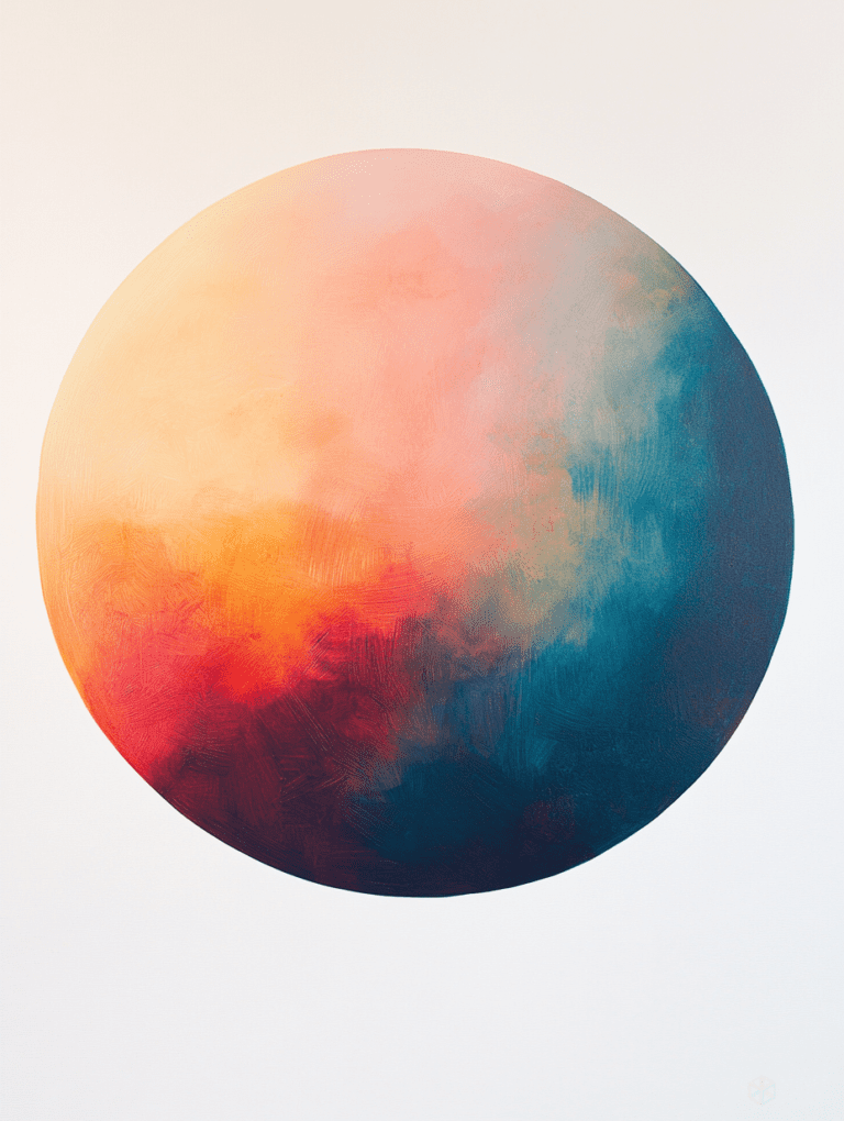 Sphere of Shifting Hues with Blending Sunset Tones of Warm and Cool Colors on Soft Textured Canvas Minimalist Abstract 18 X 24 Inch MineeForm Wall Art Poster