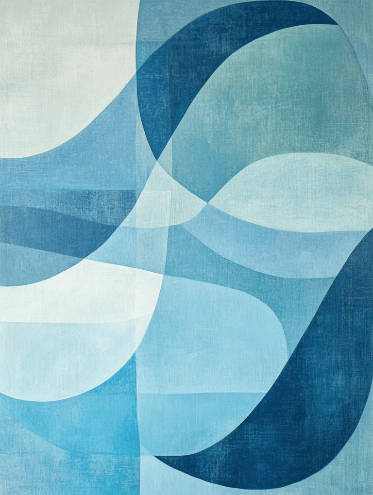 Swirling Harmony of Layered Blues in Soft Abstract Forms Minimalist Abstract 18 X 24 Inch MineeForm Wall Art Poster