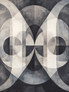 Interplay of Layered Curves in Monochrome Tones Forming a Symmetrical Abstract Pattern Resembling Overlapping Arches and Waves Minimalist Abstract 18 X 24 Inch MineeForm Wall Art Poster