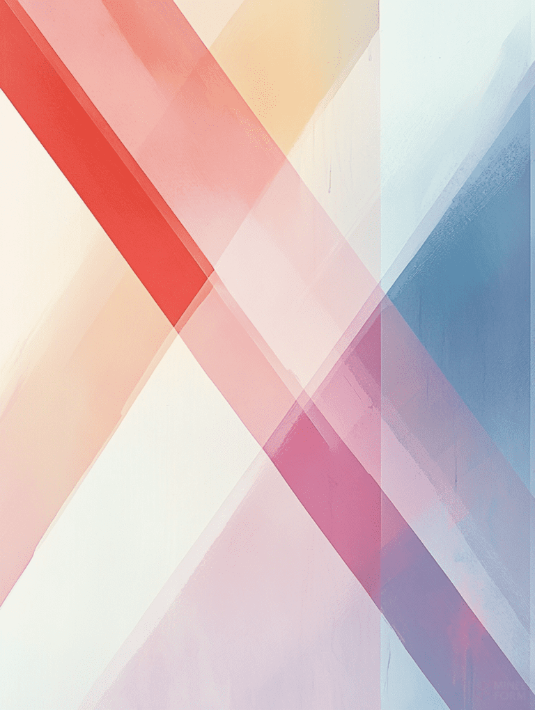 Intersecting Pastel Hues with Transparent Layers of Soft Red and Blue Creating a Tranquil Geometric Balance Minimalist Abstract 18 X 24 Inch MineeForm Wall Art Poster