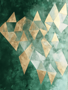 Golden Geometric Fragments on Emerald Green Texture Minimalist Abstract 18 X 24 Inch MineeForm Wall Art Poster