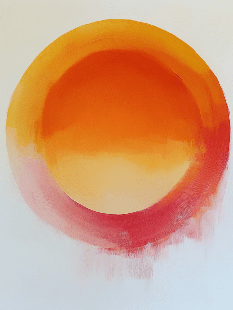 Radiant Sphere of Blended Hues with Warm Orange and Fiery Red over Serene White Canvas Minimalist Abstract 18 X 24 Inch MineeForm Wall Art Poster